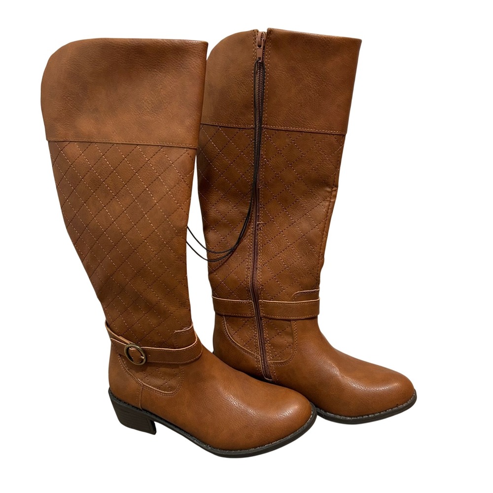 St Johns Bay Women Tall Riding Boots Brown Side Zip Buckle Size 6.5 NEW